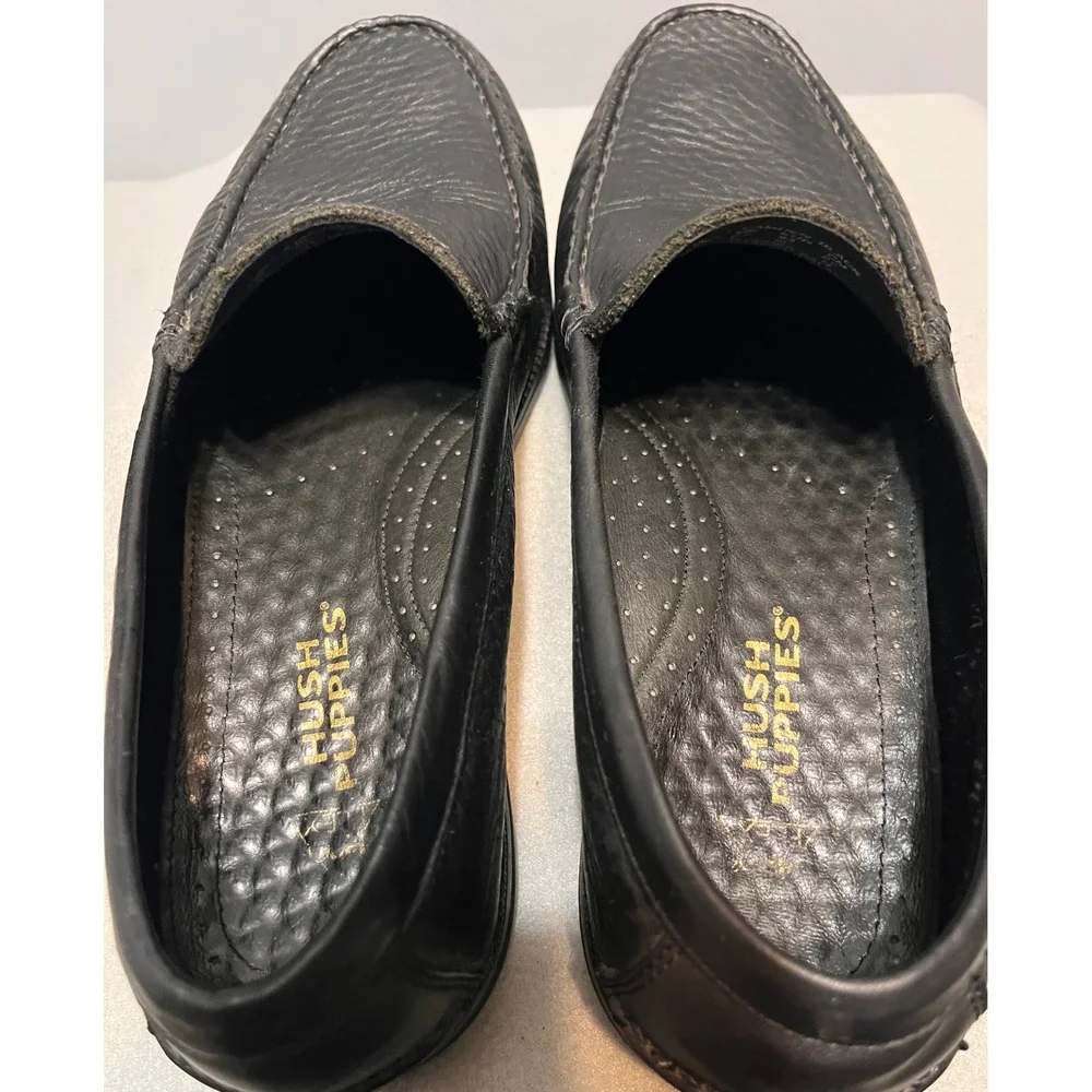 Hush Puppies Alex Mens Black Pebbled Leather Moc Toe Slip On Loafers Shoes 9M